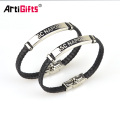 Hot sale leather custom bracelet men with stainless steel clasp